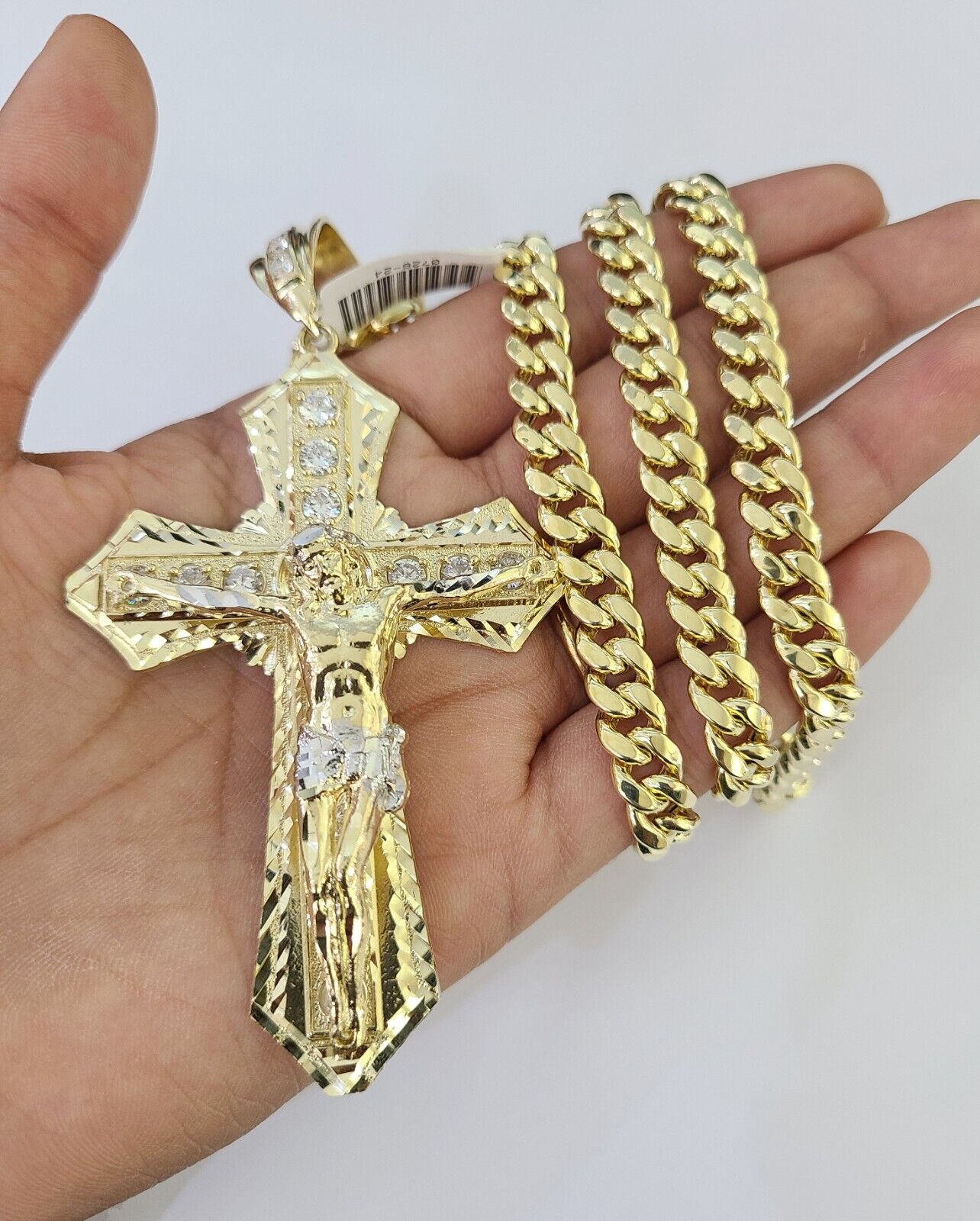 10K Miami Cuban Link Chain Jesus Cross Pendent Charm 8mm 20"-30" Necklace Gold