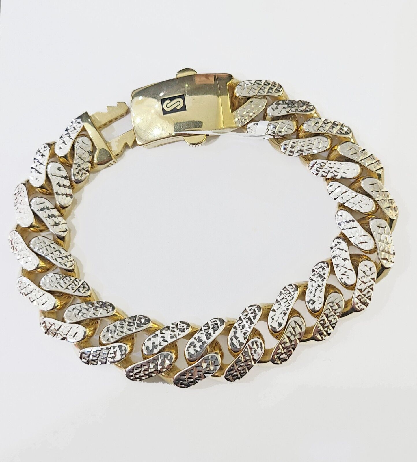 10K Yellow Gold Royal Monaco Cuban Bracelet 11mm Diamond Cut 7.5 Inch (L)