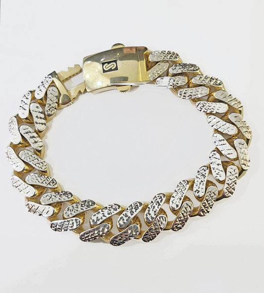 10K Yellow Gold Royal Monaco Cuban Bracelet 11mm Diamond Cut 7.5 Inch (L)