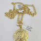 10k Gold Chain Jesus Head Charm Solid Cuban Curb 5mm 18"-28" Inch SET Necklace