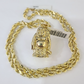 Real 10k Gold Rope Chain Necklace Laughing Buddha Pendant Charm Set 4mm 20"-30"