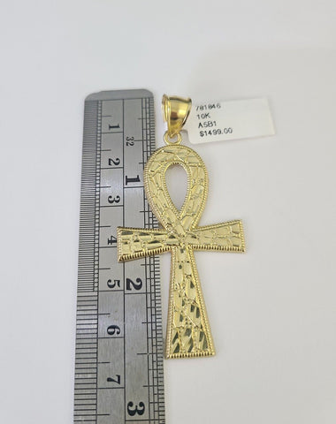 10k Jesus Ankh Cross Charm Pendant Egyptian Yellow Gold Men Women 3" 2.5" 2"