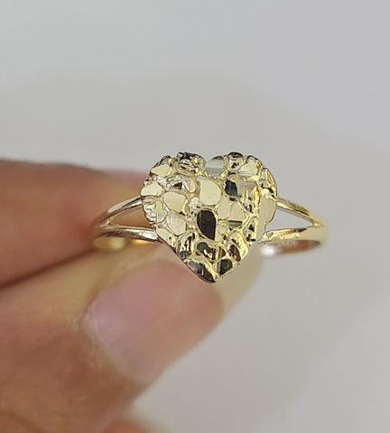 Real 10k Nugget Heart Ring Band Wedding Engagement Women Yellow Gold