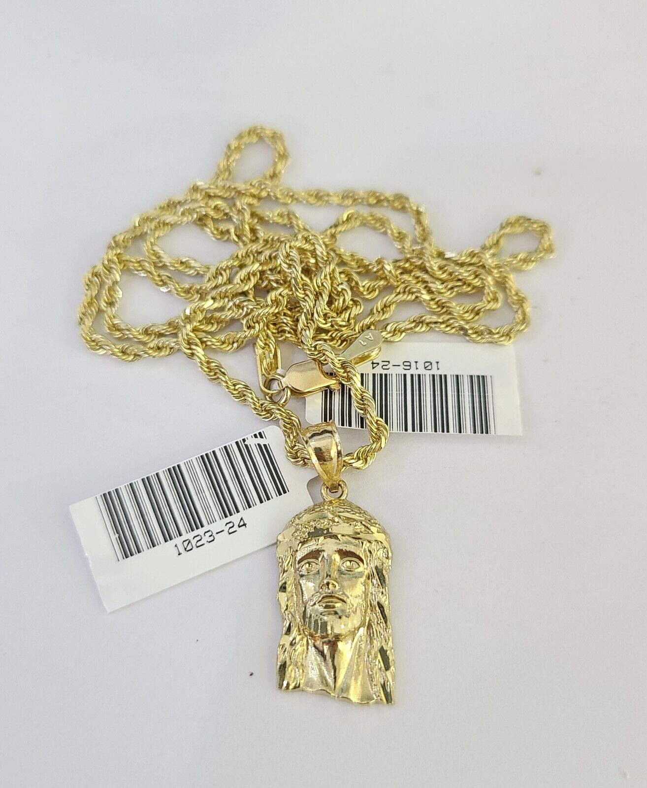 10k Solid Rope Chain 2mm Jesus Head Pendant Charm Necklace SET 18-24 in