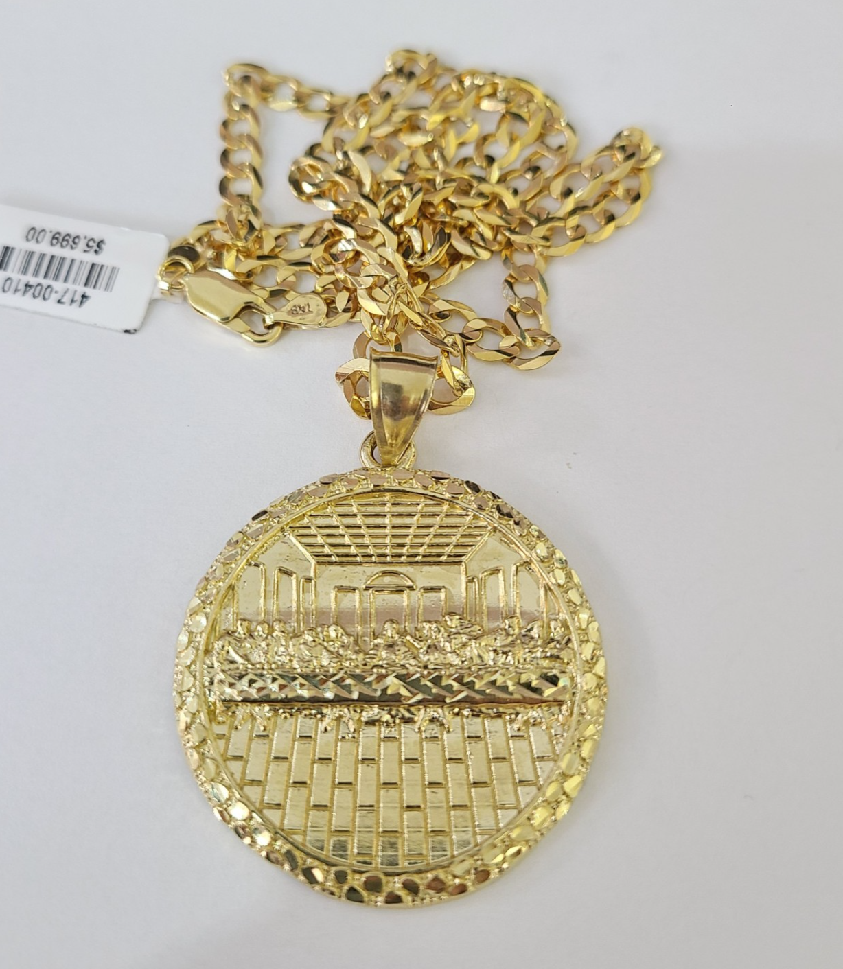 10k Gold Chain Last Supper Nugget Pendant Cuban Curb Link 5mm 18"-28" Inch SET