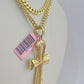 Real 14k Chain Cross Charm Set Miami Cuban Link 5mm 18"-30" Necklace Pendant