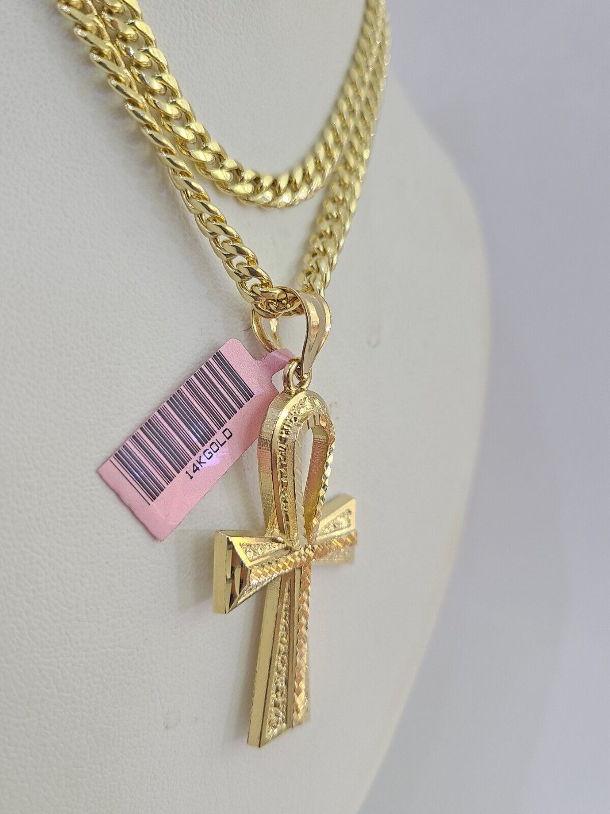 Real 14k Chain Cross Charm Set Miami Cuban Link 5mm 18"-30" Necklace Pendant