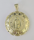 Real 10K Jesus Virgin Mary Pendent Charm Two Sided 10kt yellow Gold 2" Guadalupe