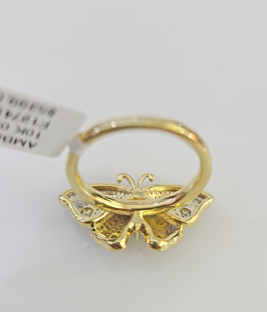 Real 10k Butterfly Diamond Ladies Ring Women Casual 10Kt Yellow Gold