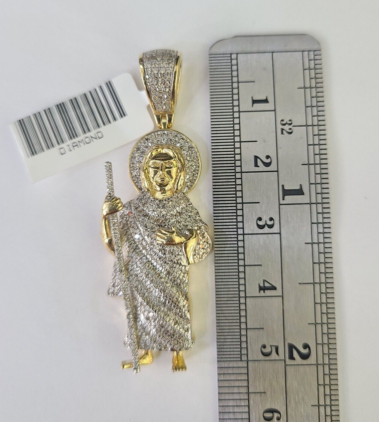 Real 10K Diamond St Jude Charm 2" Yellow Gold Pendant Genuine Real