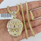 10K Franco Chain Roaring Lion Pendant Charm Necklace 20"-26" 3mm Gold Yellow SET