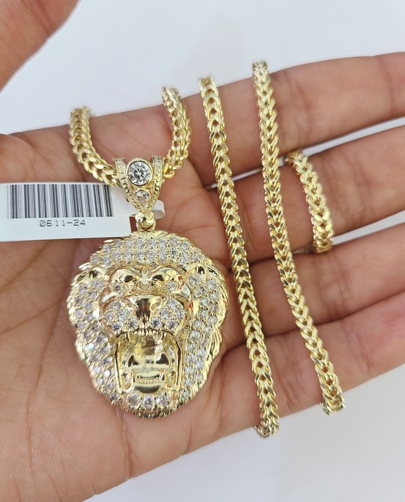 10K Franco Chain Roaring Lion Pendant Charm Necklace 20"-26" 3mm Gold Yellow SET