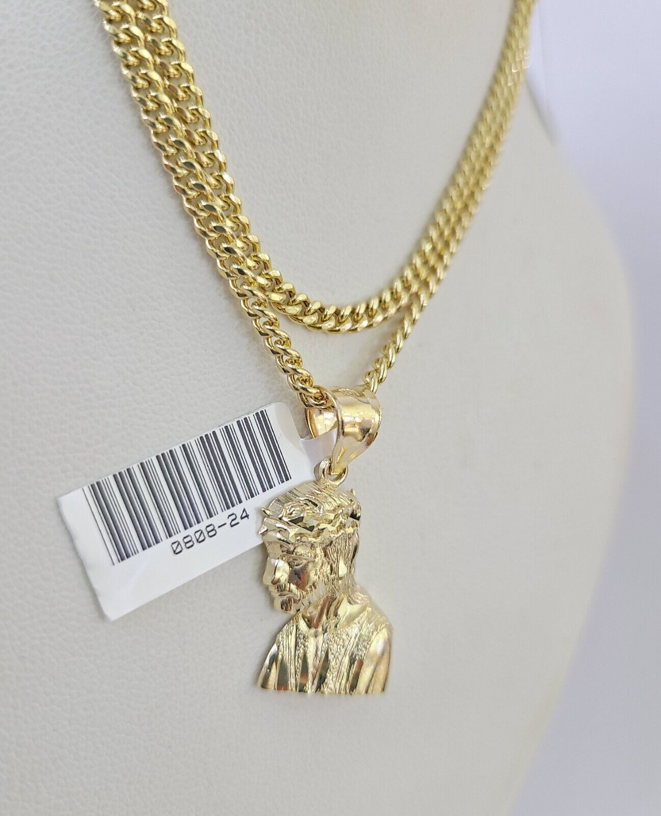 10K Gold Miami Cuban Chain Jesus Head Charm 18"-28" 3mm REAL Pendant Necklace