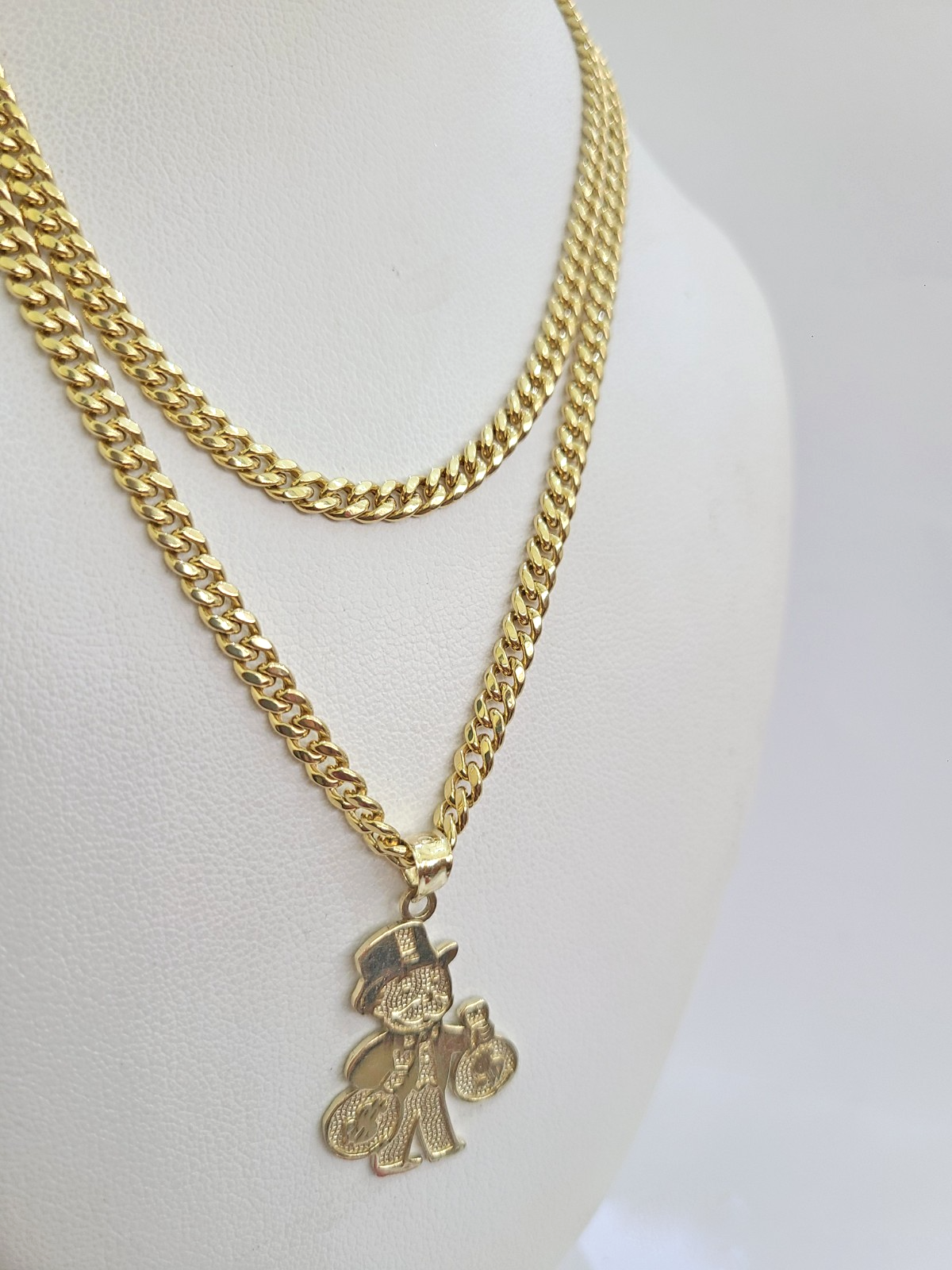 10k Gold Chain Miami Cuban Grandpa Money Bag Charm Set 4mm 18"28" Necklace