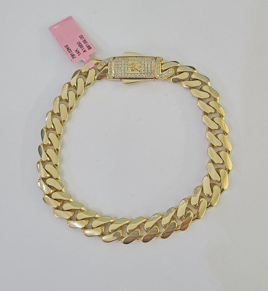 14K Royal Monaco Cuban Bracelet Yellow Gold 9mm 8.5 inches Box Lock