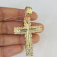 Real 14k Chain Cross Charm Set Miami Cuban Link 4mm Necklace Pendant Yellow Gold