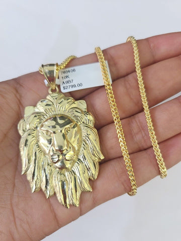 10K Franco Chain Roaring Lion Pendant Charm Necklace 20"-26" 2.5mm Yellow Gold