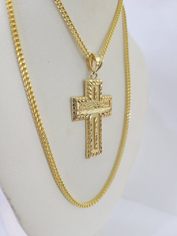 10K Franco Chain Last Supper Cross Pendant Charm Necklace 20"-26" 2.5mm Gold