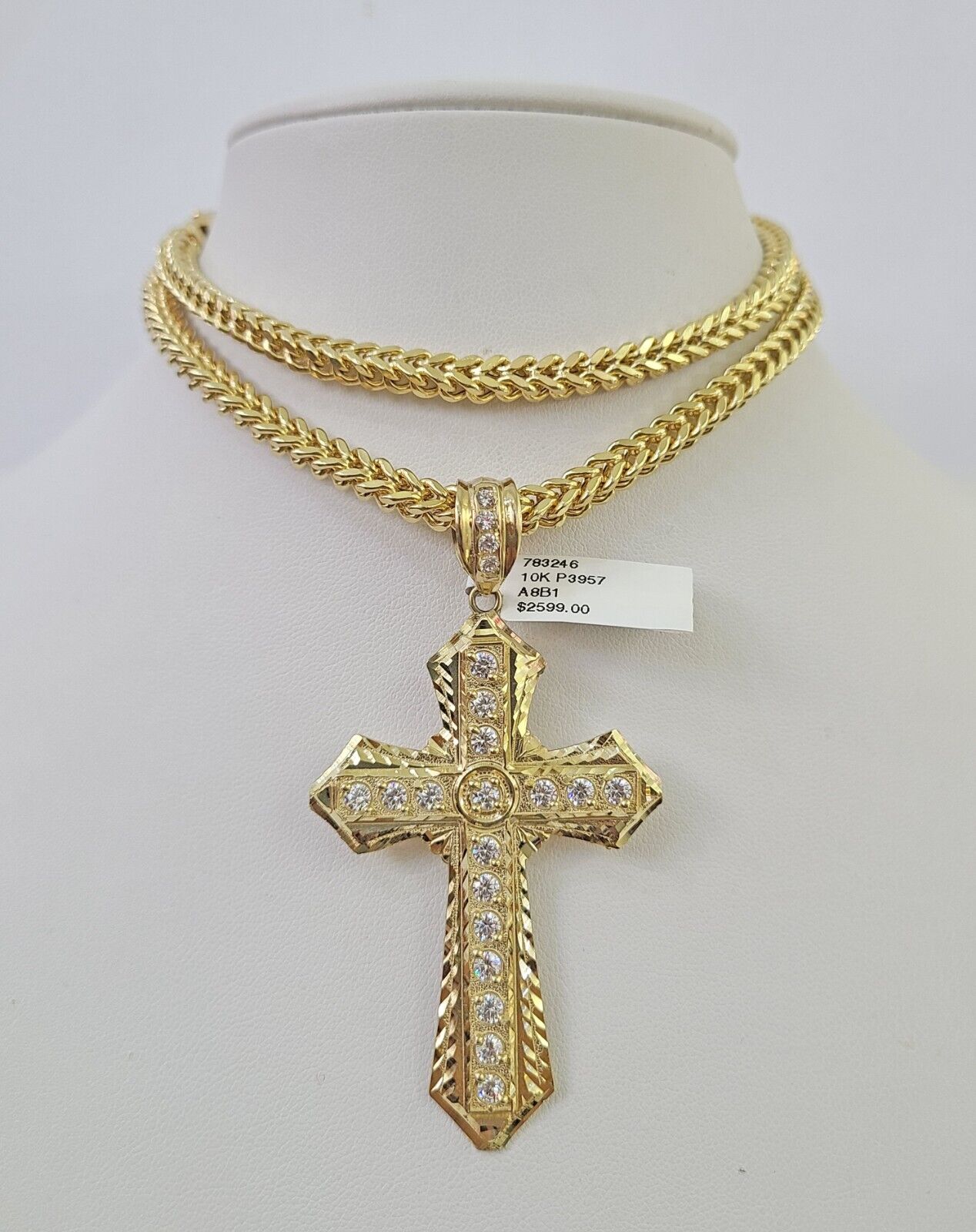 10K Franco Chain Jesus Cross Pendant Charm Necklace 20"-26" 5mm Gold SET Yellow