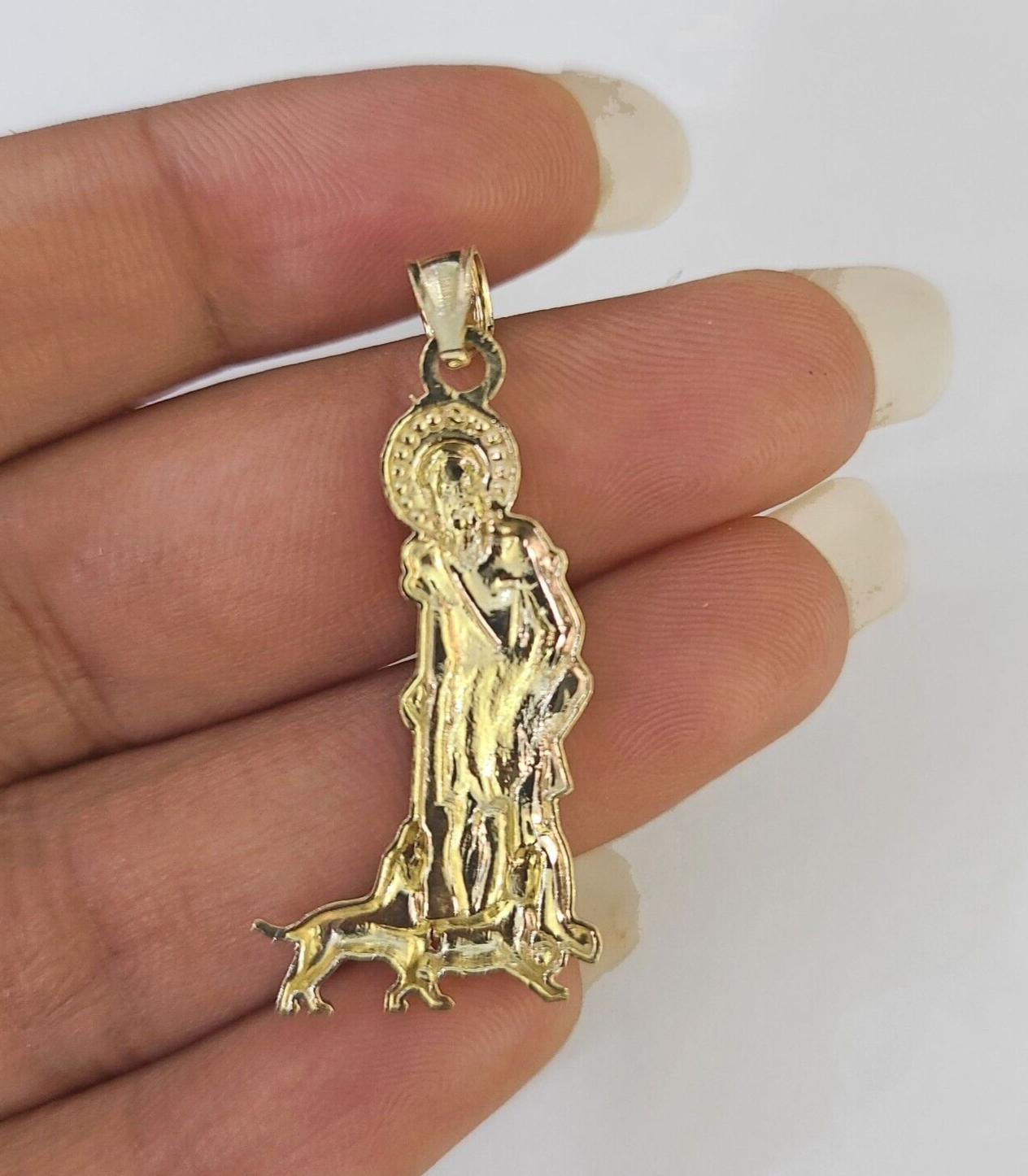 Real 10K Gold Saint Lazaro Charm 10kt yellow Gold Pendent Sheppard Dogs