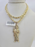 10k Solid Rope Chain Saint Jude Charm Set 4mm 18"-30" Necklace Gold Pendant
