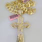 14k Gold Chain Jesus Cross Charm Solid Cuban Curb 10mm 20"-30" SET Necklace