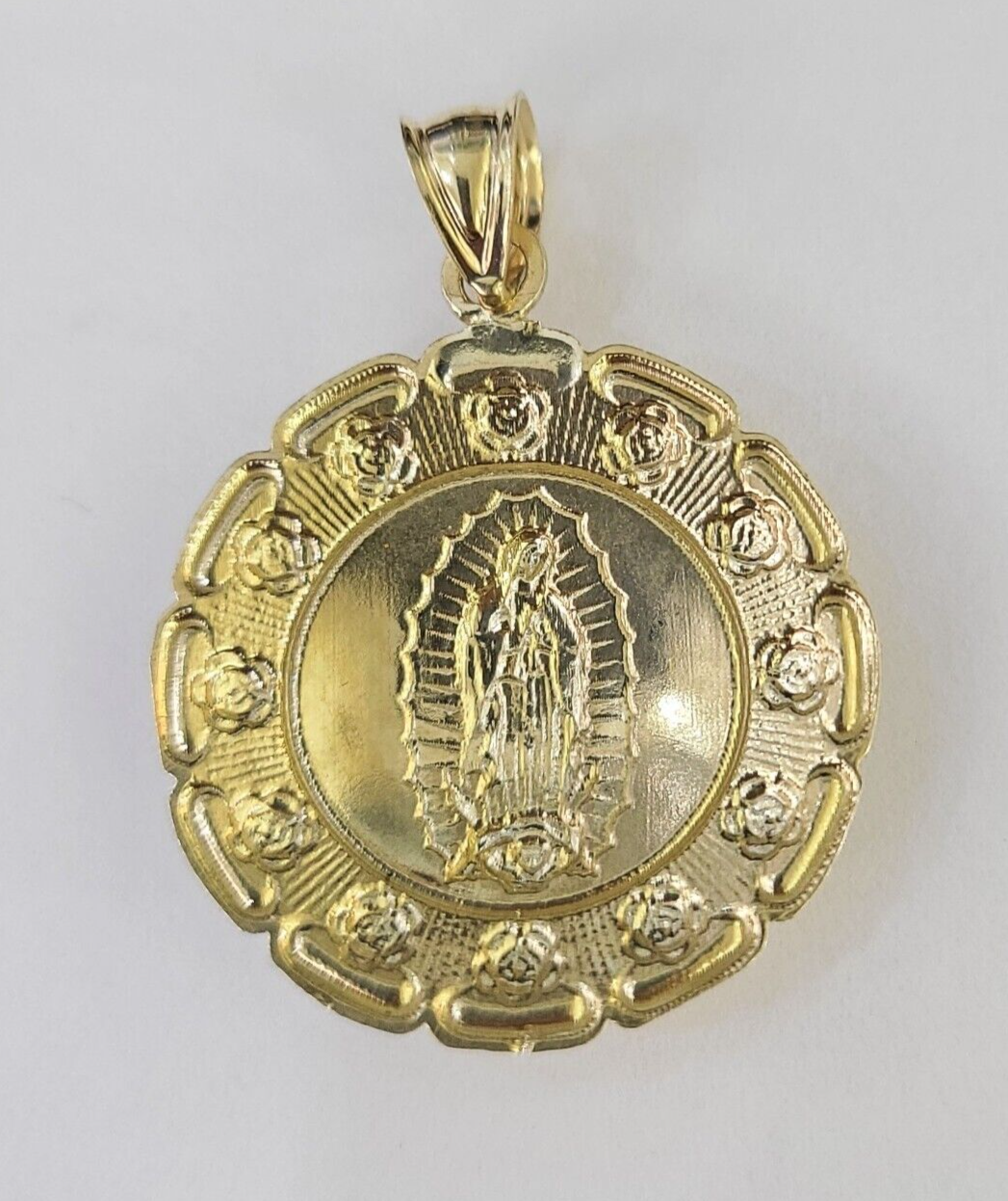 Real 10K Jesus Virgin Mary Pendent Charm 10kt yellow Gold Guadalupe