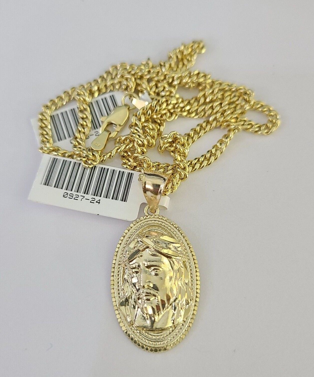 10K Gold Miami Cuban Chain Jesus Head 18"-28" 3mm Pendant Necklace SET Charm