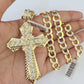 10k Gold Chain Cross Charm Solid Cuban Curb Necklace 9mm 20"-30" Diamond Cut SET