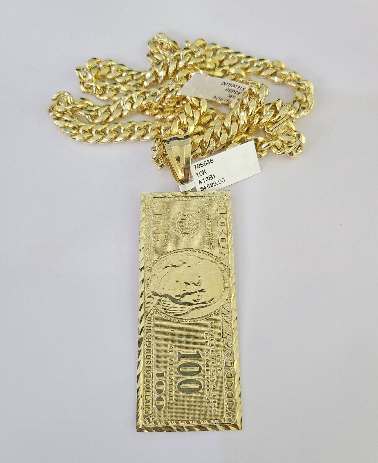 10K Miami Cuban Link Chain 100 Dollar Bill Pendent Charm 8mm 20"-30" Necklace