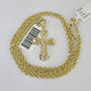 10k Solid Rope Chain 3mm Jesus Cross Pendant Charm Necklace SET 18-24 in