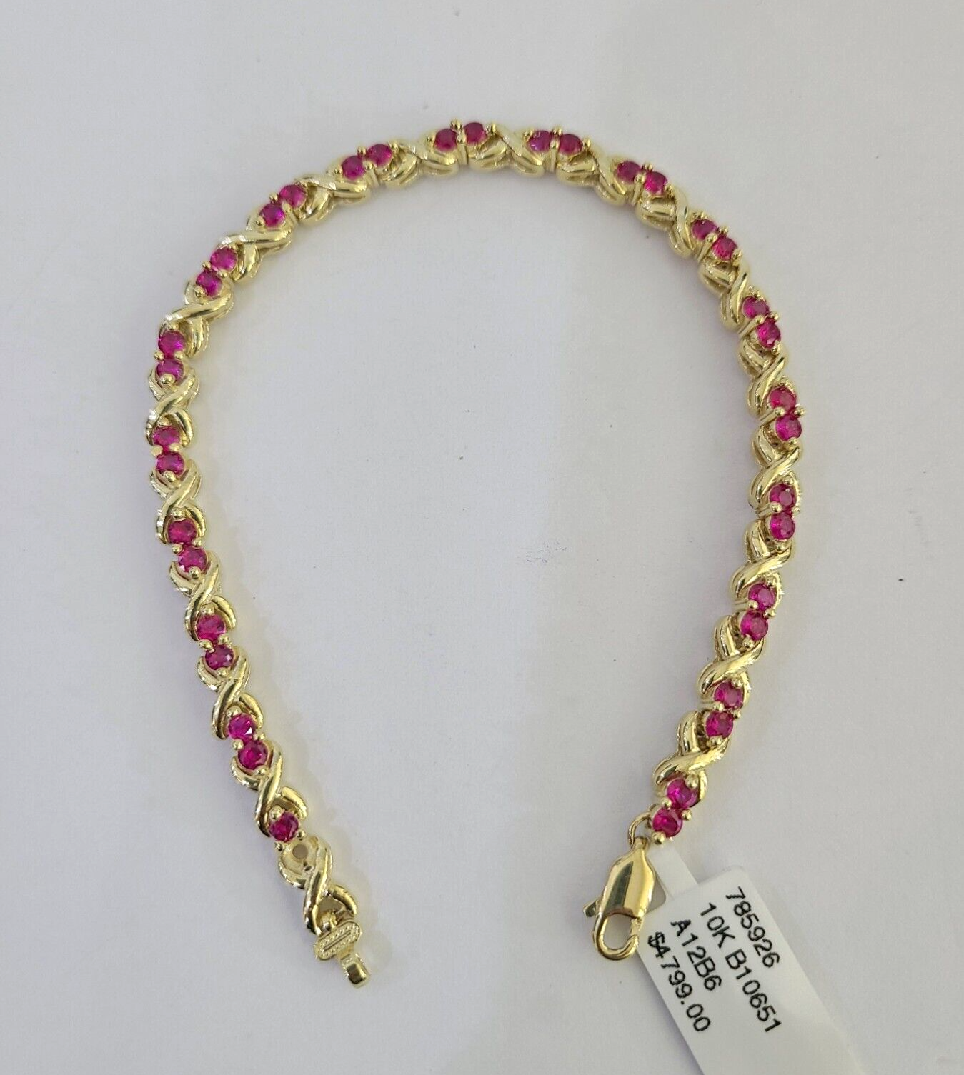 Real 10K Yellow Gold Pink Tennis Bracelet 4mm 7.5 Inches 10kt Gold