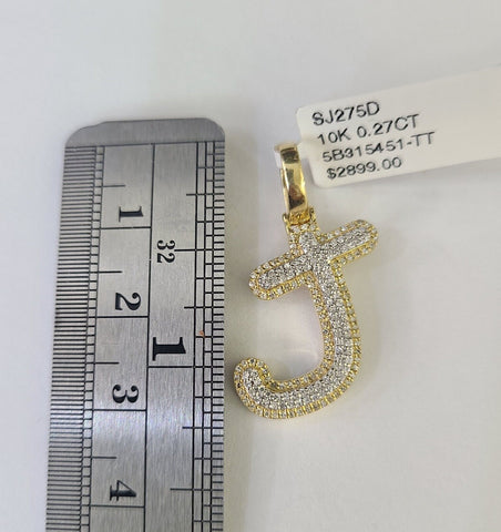 10k Miami Cuban Chain J Diamond Charm Set 4mm 18-26"Yellow Gold Necklace Pendant