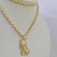 14k Rope Chain Praying Hands Charm Pendant Gold 2mm 18"-24inch SET Necklace