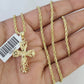 10k Solid Rope Chain 3mm Jesus Cross Pendant Charm Necklace SET 18-24 in