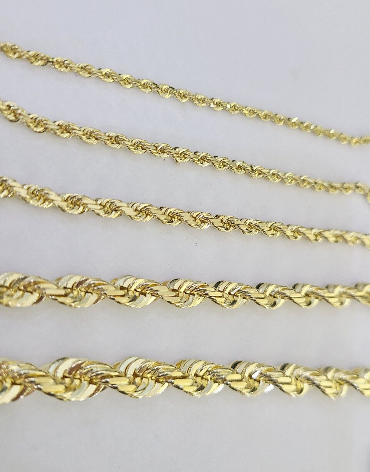 Real 10k Solid Gold Rope Chain Necklace 2.5mm-7mm Men Women Yellow 10kt