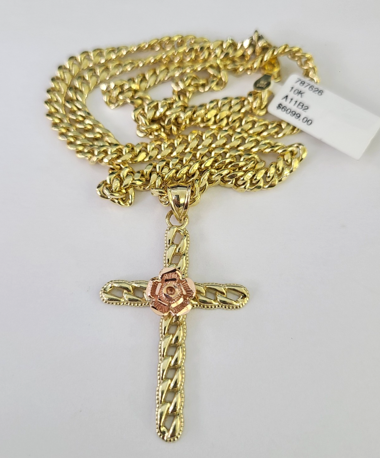 10k Jesus Cross Charm Miami Cuban Chain Pendant Set 5mm 18"28" Necklace Gold