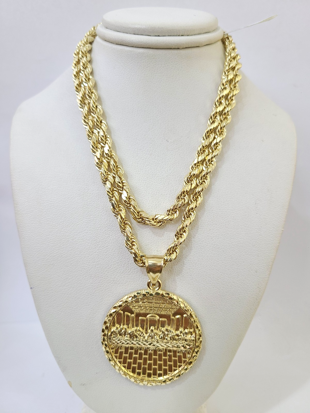 Real 10k Gold Rope Chain Last Supper Nugget Necklace Pendant Set 4mm 18"-28"