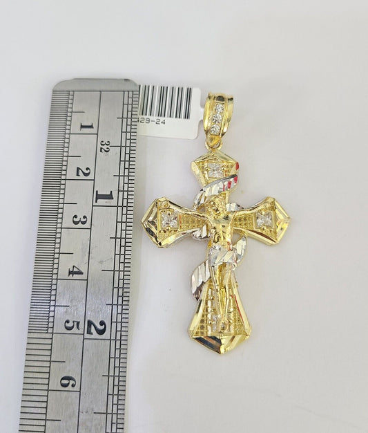 10K Franco Chain Jesus Cross Pendant Charm Necklace 20"-26" 3mm Gold Yellow SET