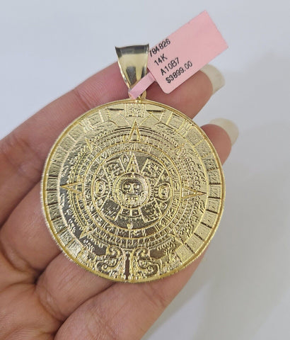 14k Gold Byzantine Box Necklace Mayan Calendar Charm 18"-26" SET Yellow