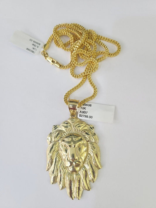 10K Franco Chain Roaring Lion Pendant Charm Necklace 20"-26" 2.5mm Yellow Gold