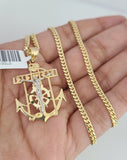10K Solid Gold Chain Miami Cuban Jesus Anchor Pendant 2.5mm SET 18"-24" Charm