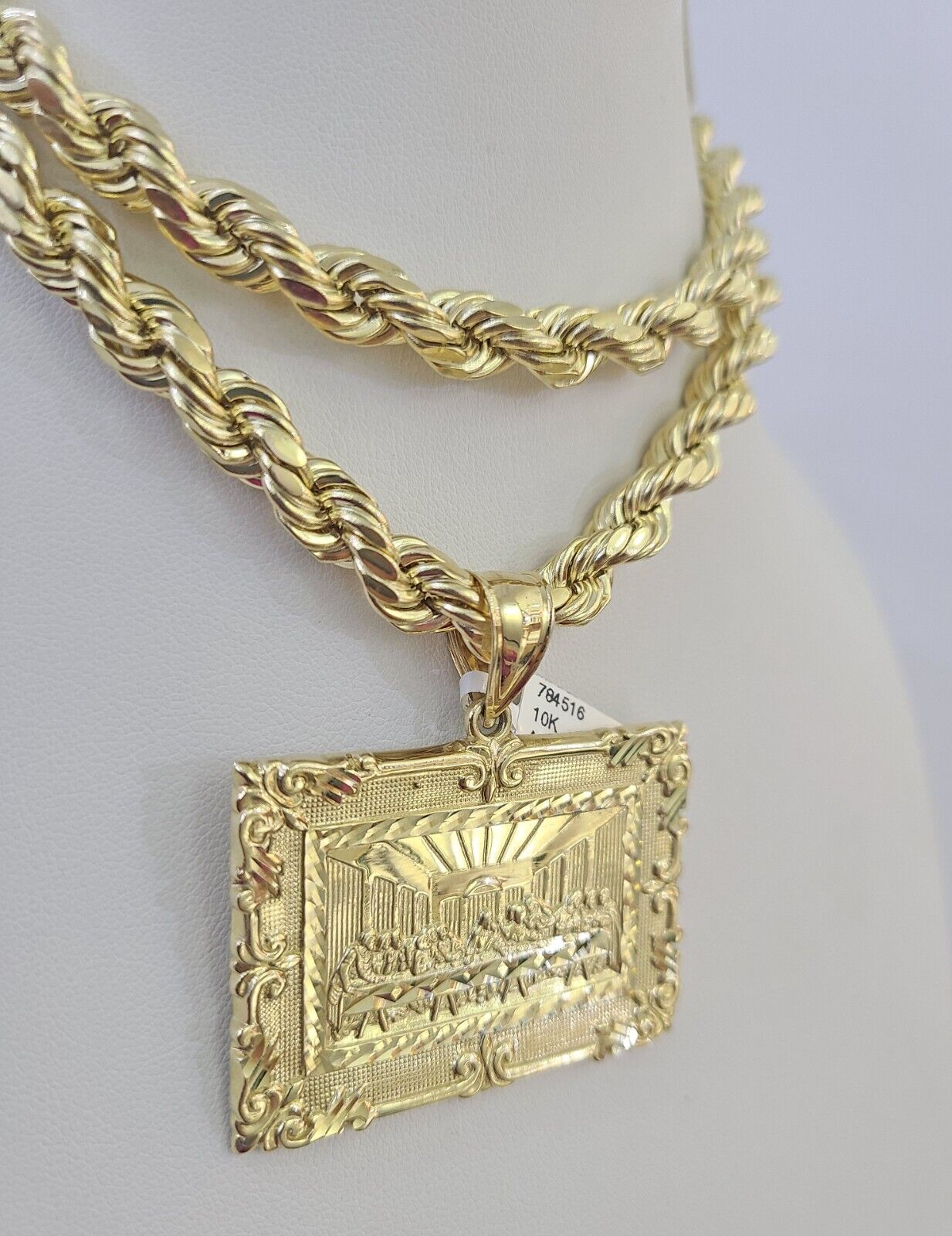 Real 10k Rope Chain Last Supper Charm Set 8mm 20"-30" Inch Necklace Gold