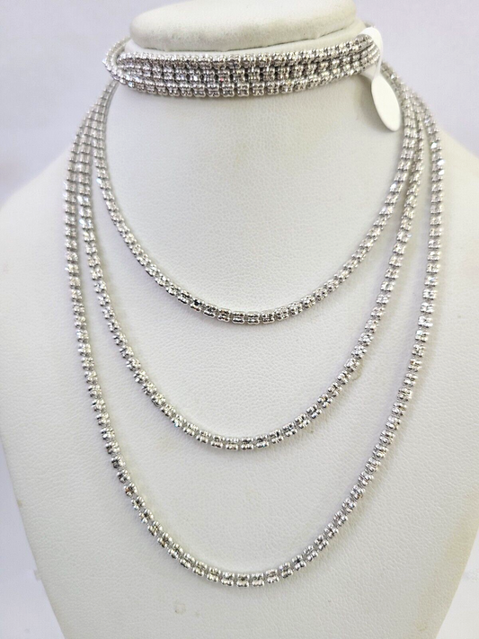 10k White Gold Iced Chain 2.5mm Diamond Cut Necklace 18" 20" 22" 10Kt