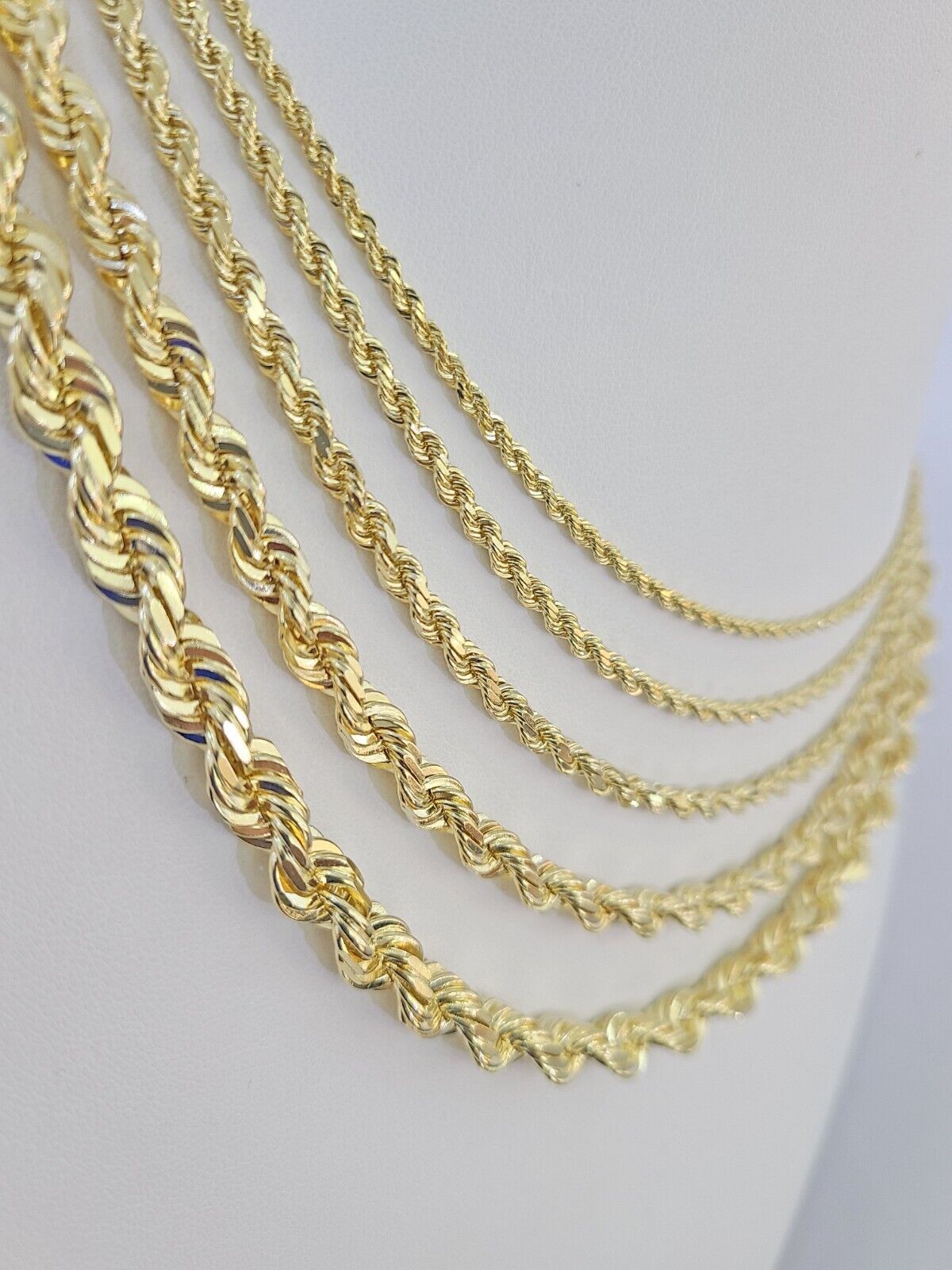 Real 10k Solid Gold Rope Chain Necklace 2.5mm-7mm Men Women Yellow 10kt