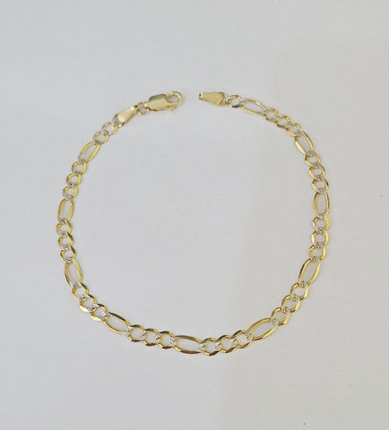 Real 10k Yellow Gold Figaro link Bracelet 5mm 8" Inch Men women Diamond Cut
