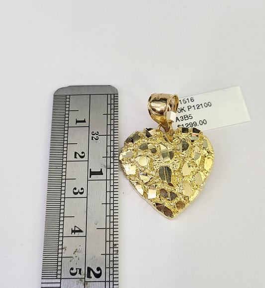 10k Miami Cuban Chain Nugget Heart Charm Set 4mm 18"-28" Necklace Yellow Gold