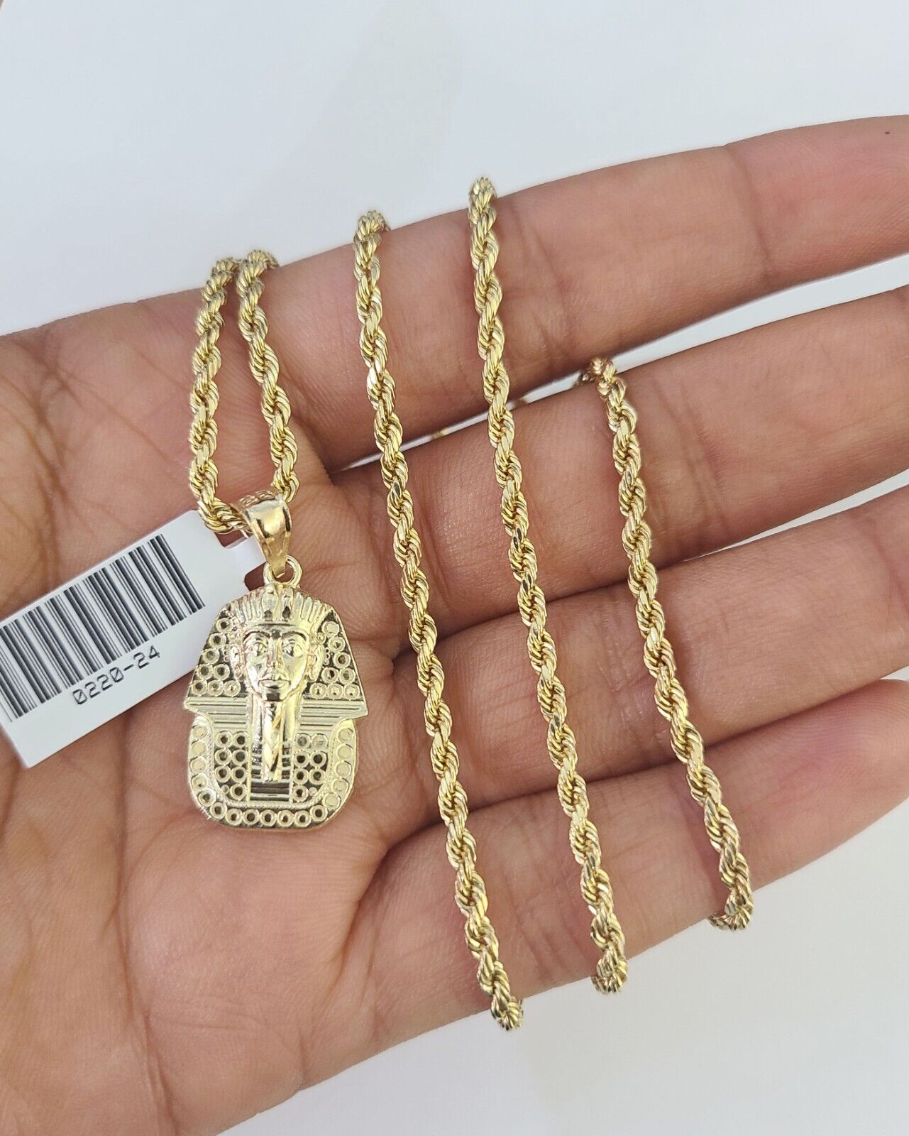 10k 2.5mm Rope Chain Pharaoh Pendant 18"-30" Yellow Gold Set Charm Necklace