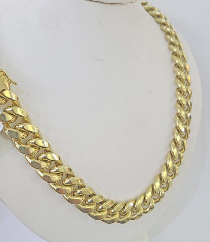 10k Yellow Gold Miami Cuban Link Chain Necklace 14mm 18-26 Inches Real