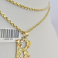 10k Solid Rope Chain 2mm R Initial Pendant Charm Necklace SET 18-22" Ladies